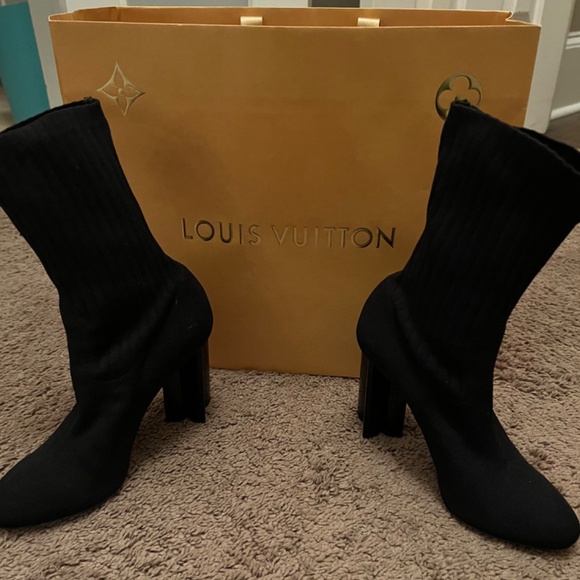 Stretch Fabric LV Black Heart Sock Ankle Boots 41 Black - Picture 4 of 5